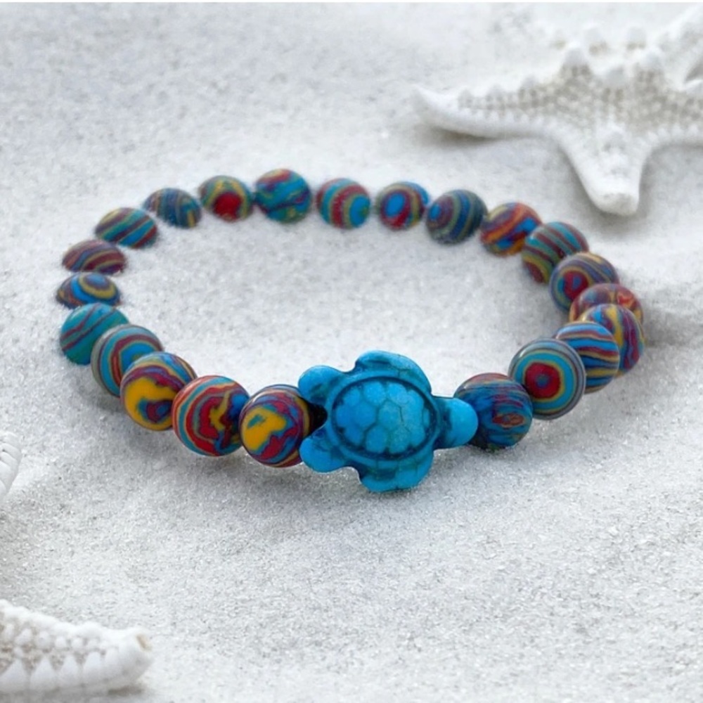 2 LEFT 🏝 SEA TURTLE RAINBOW STRETCH BEAD BRACELET - Picture 3 of 6